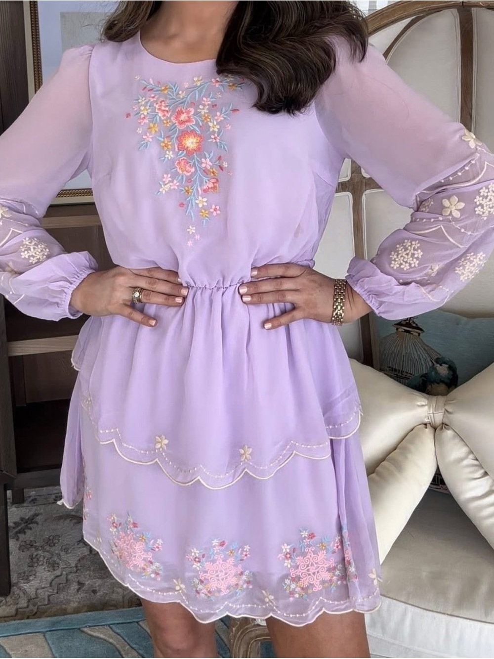 Lavender Embroidered Mini Dress - Emily Wonder